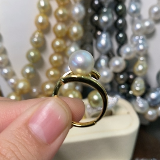 海水珍珠戒指银S925镶嵌8.9