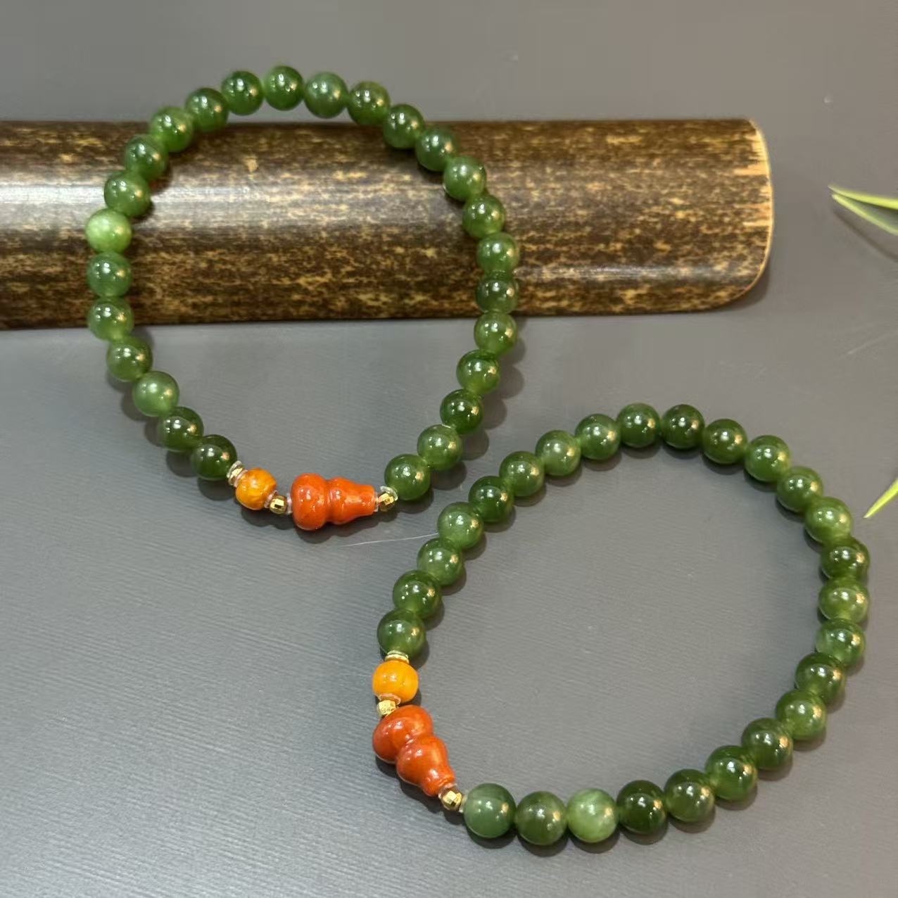 【景旺】6mm+南红葫芦老花蜡碧玉手串@多样性只发其中一件