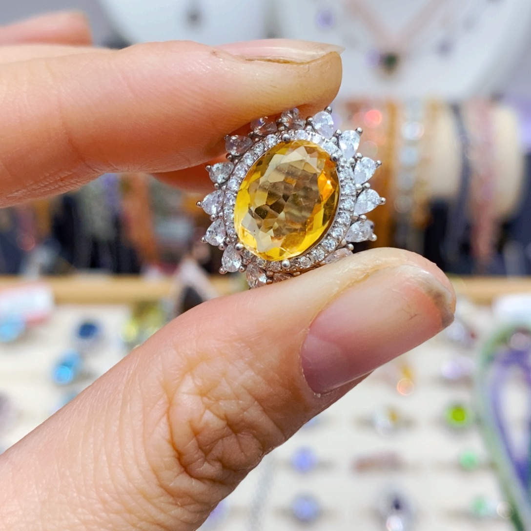 黄晶戒指银S925镶嵌戒指