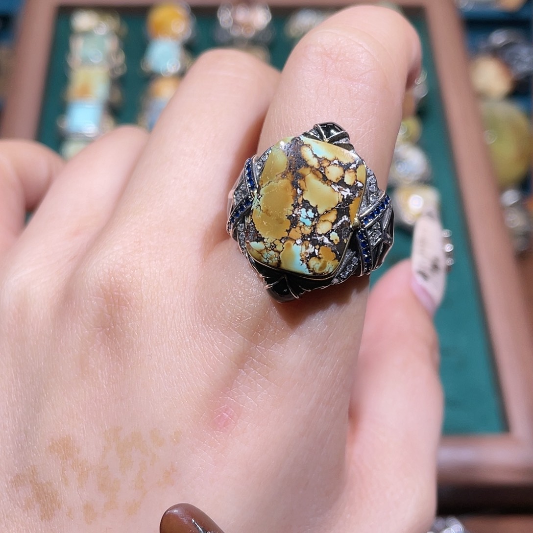 萍***绿松石银S925镶嵌戒指