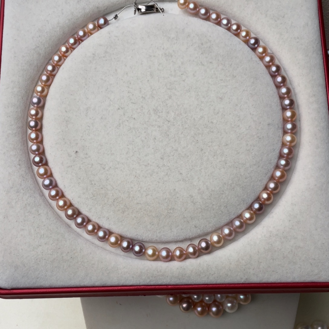 淡水珍珠颈饰银S925镶嵌7-7.5mm无核无暇