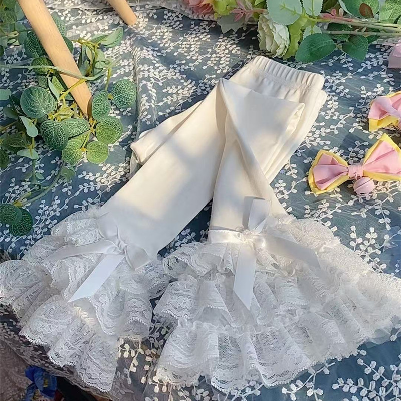 女童春款脚口花边打底裤儿童宝宝学生打底连裤袜纯色打底裤 裤子