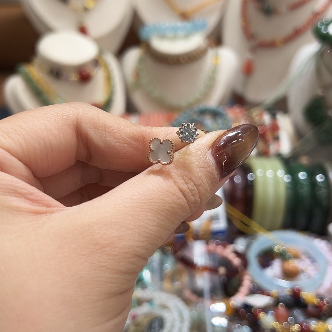 银S925镀金镶嵌耳钉玛瑙/玉髓婧*