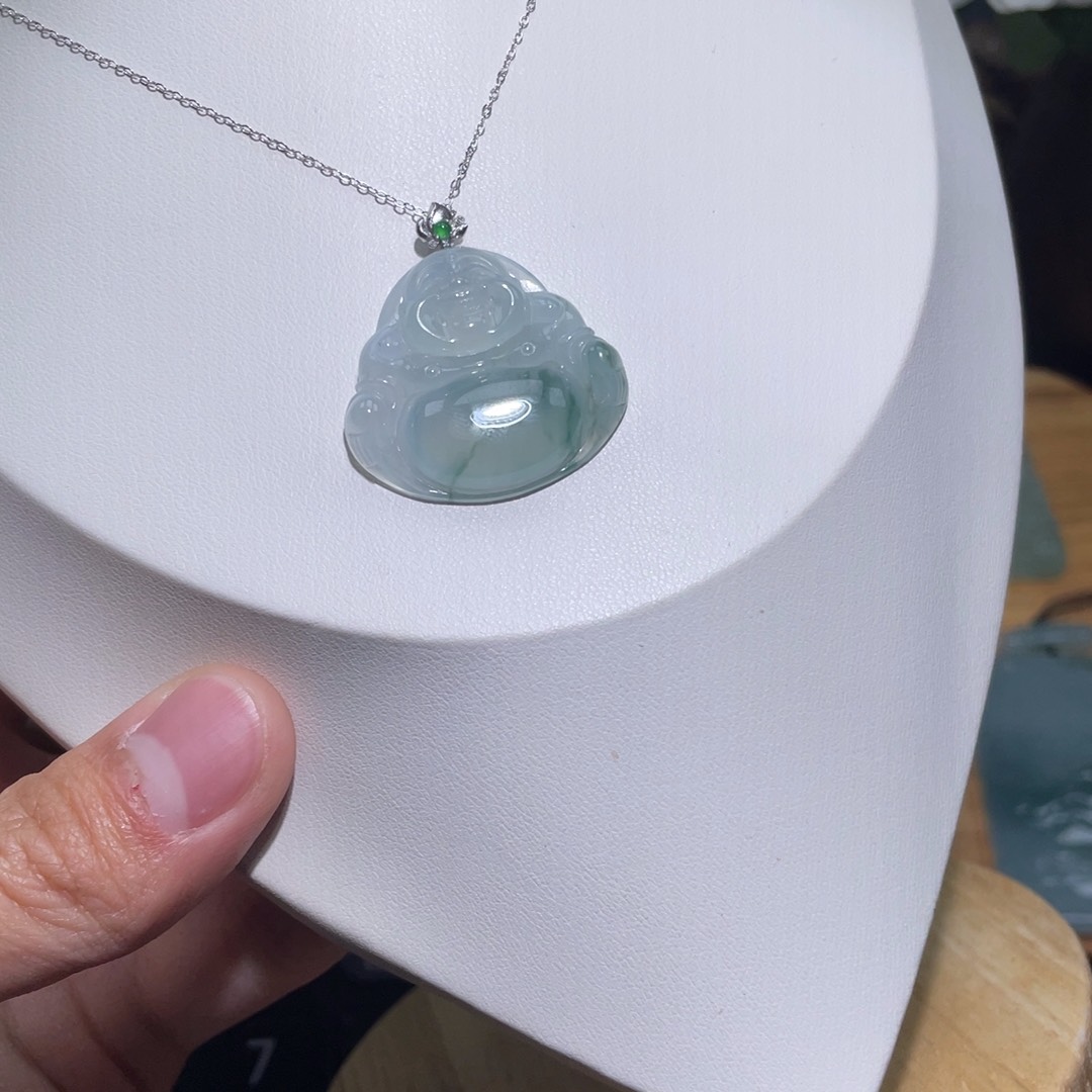 定制翡翠18K金镶嵌吊坠