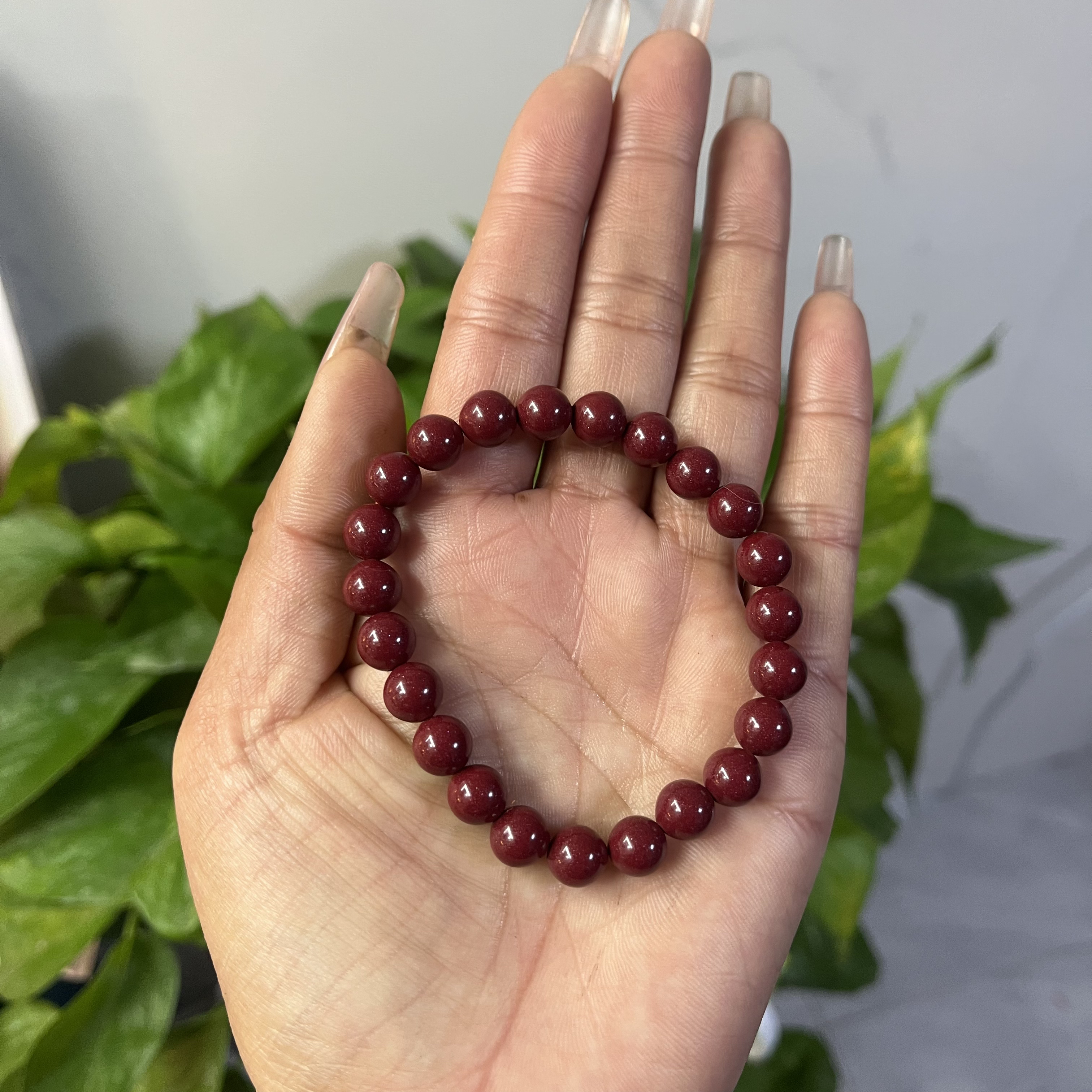 天然辰砂天然朱砂高含量紫金砂素珠手串8mm