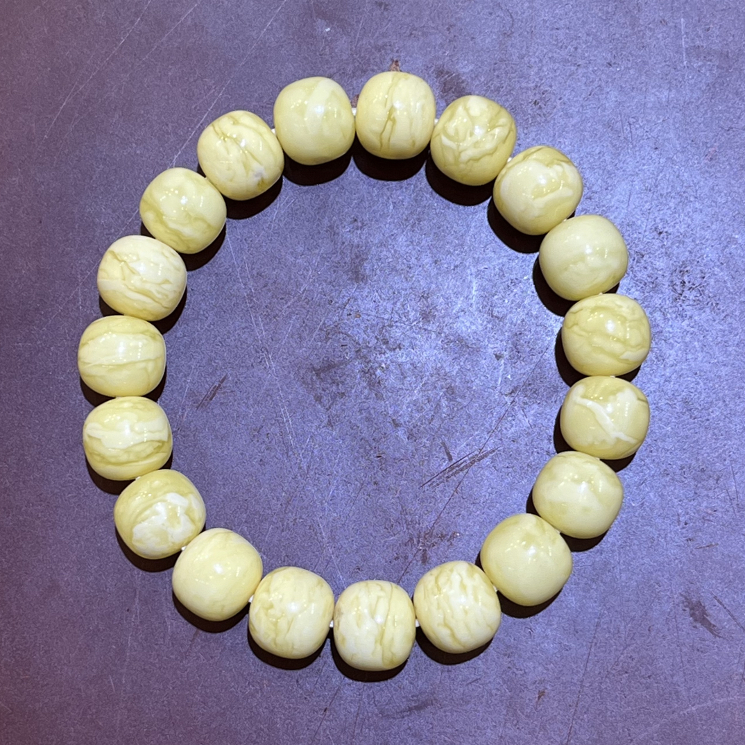 同料琥珀白花蜡虎皮纹精工老型手串，12m，18.62g，天然原矿保真