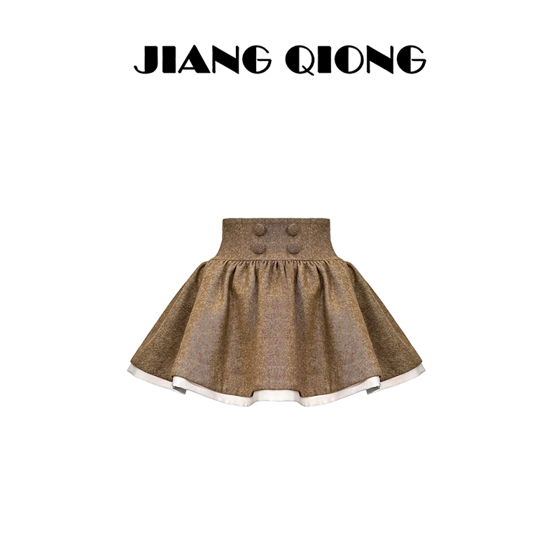 姜穹包布扣饰收腰短半裙 16113263A