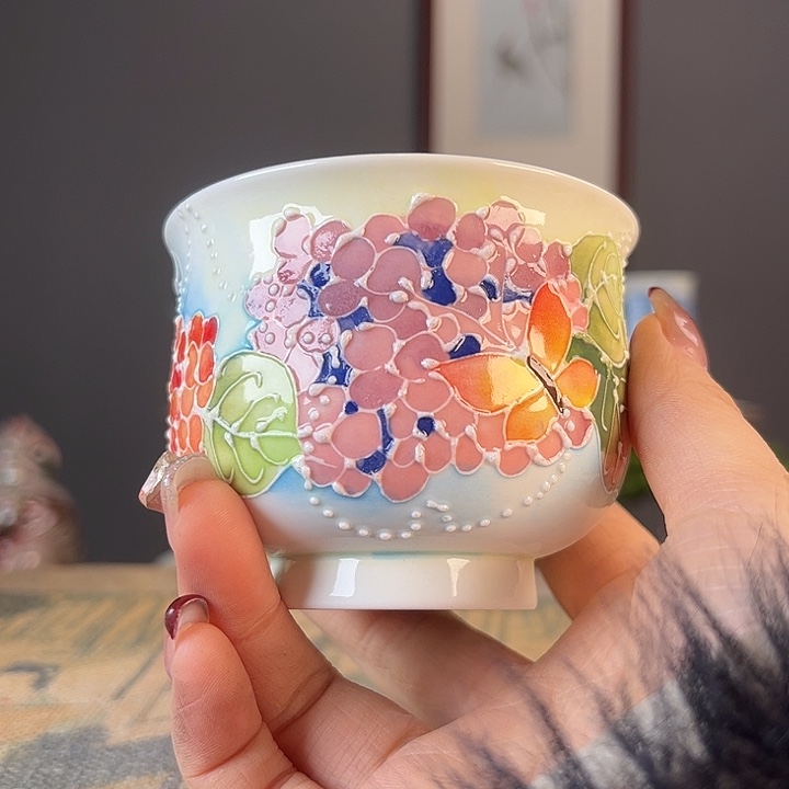 摆件景德镇柴烧茶杯多人