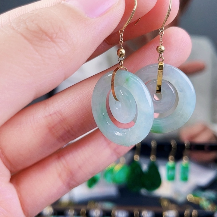 翡翠耳饰18K金镶嵌饰品