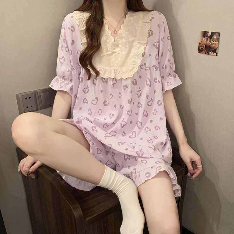 073夏季公主风睡衣女 带胸垫卡通睡裙 简约家居服