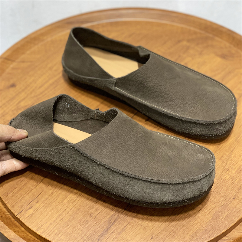 宽头真皮透气2025夏季豆豆鞋轻便复古头层牛皮防水懒人一脚蹬男鞋