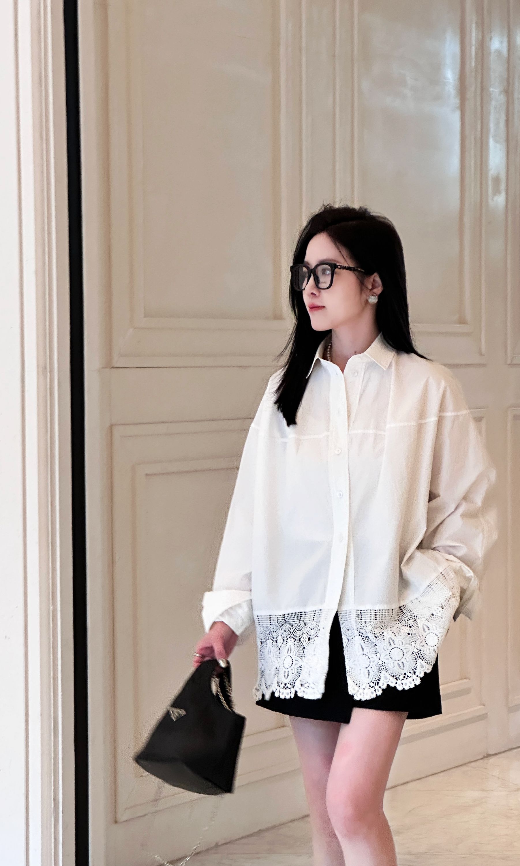 【MEEUMI】100棉春季女款时尚百搭白色长袖衬衫TA1881HH