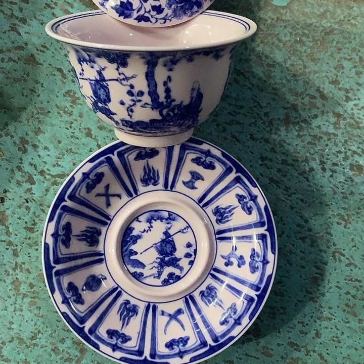 摆件陶红稀土鬼谷子下山盖碗