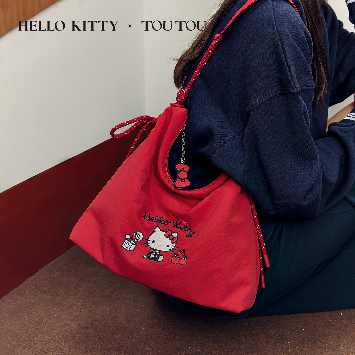 toutou凯蒂猫hellokitty红色托特包大容量轻便通勤腋下斜挎包礼物