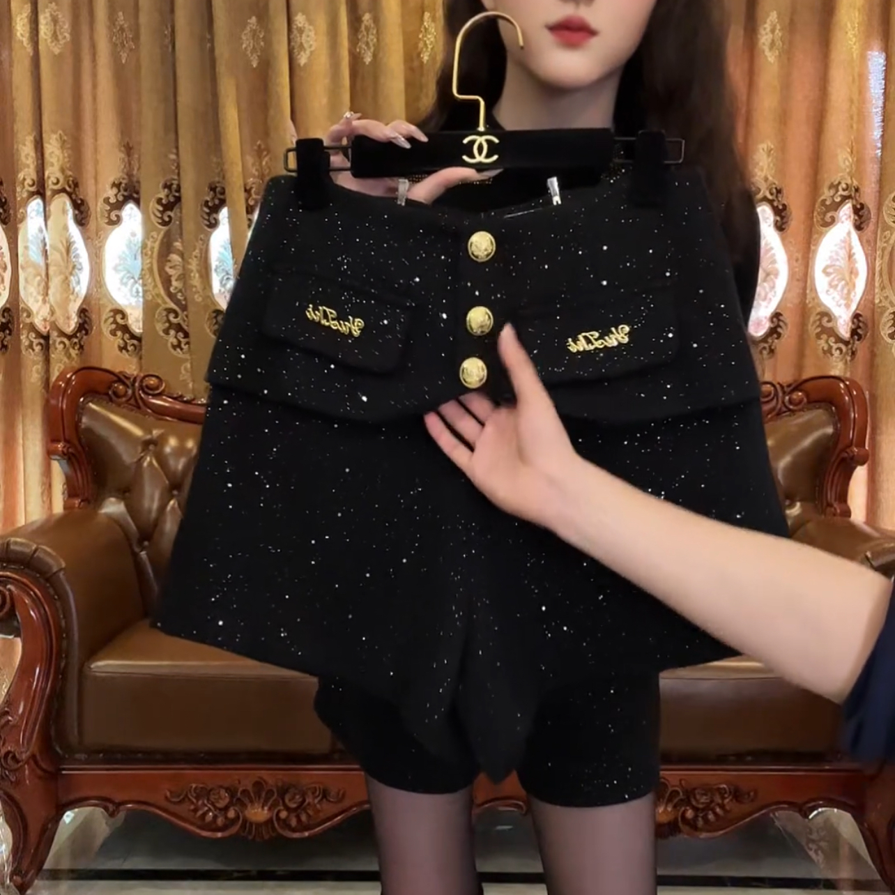 9 面料加厚2025年新款双层裤裙裤子阔腿冬天短裤A字版型洋气显瘦