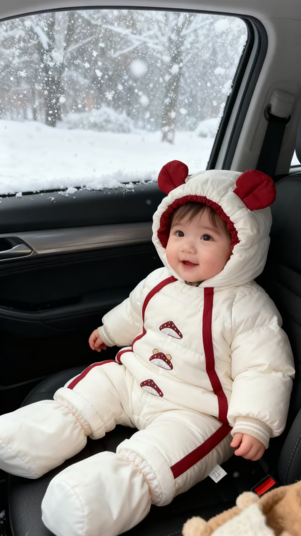 25608 新国标90婴幼儿冬季新品加厚三颗小蘑菇羽绒连体衣