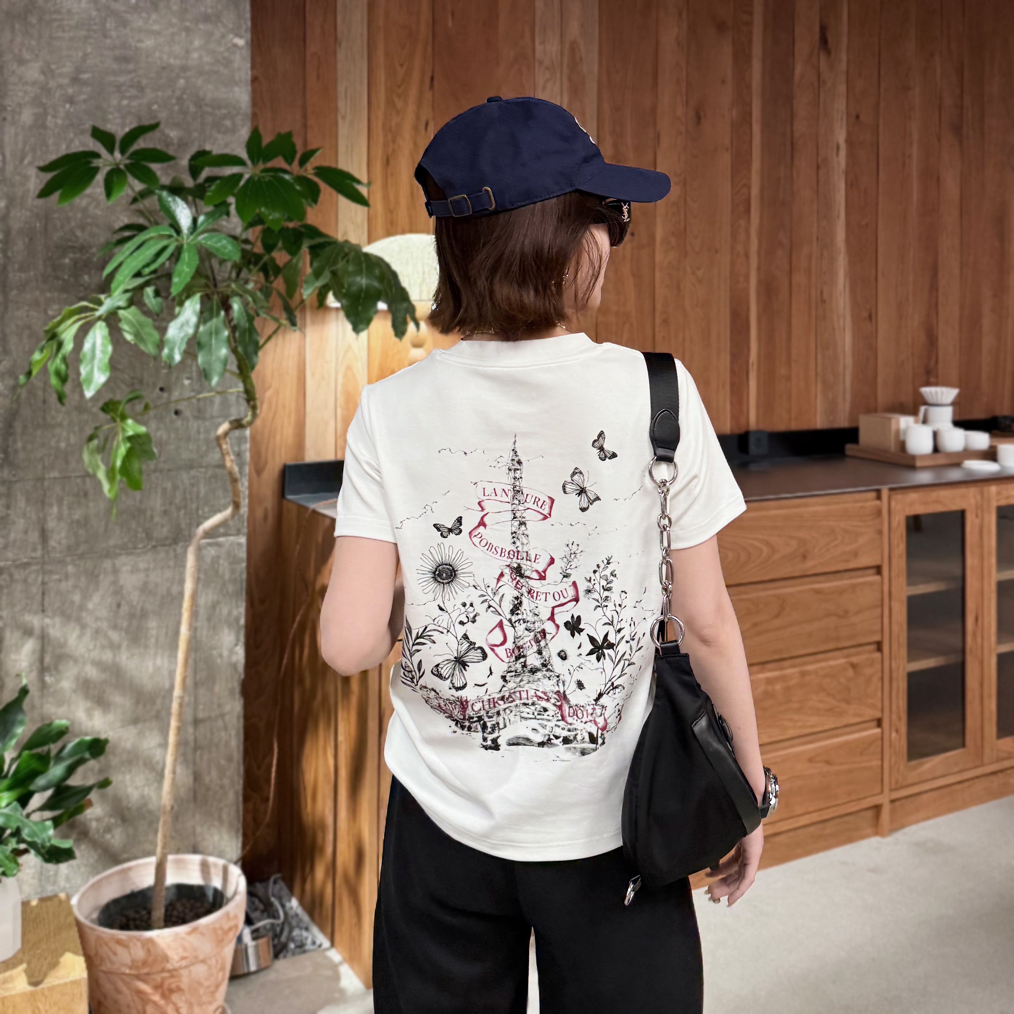 现货【第三代小蜜蜂】夏季艾菲尔铁塔后背印花短袖T恤新款女K510