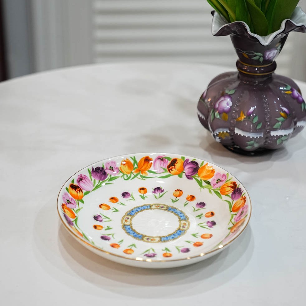 【奇居巍】 轻奢高白强化瓷 描金边郁金香系列9寸深盘#L30-3