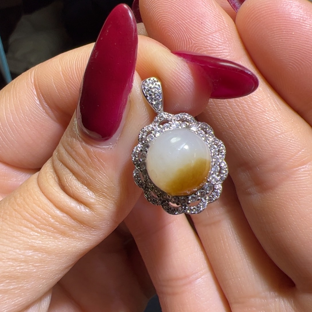 和田玉银S925镶嵌颈饰送链子