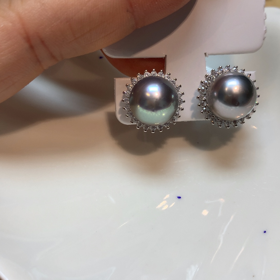 海水珍珠耳饰银S925镶嵌