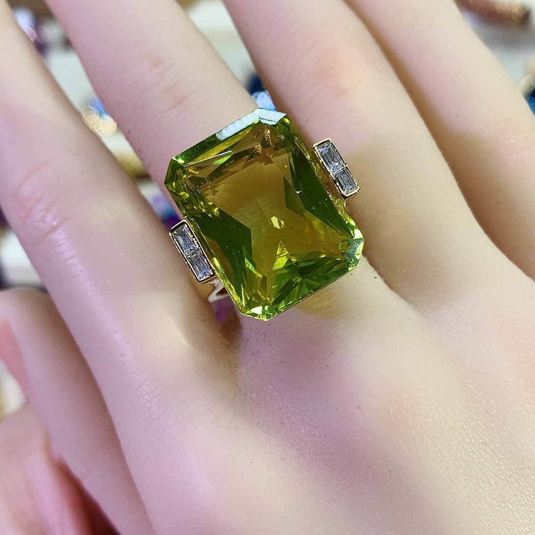 黄晶戒指银S925镀金镶嵌