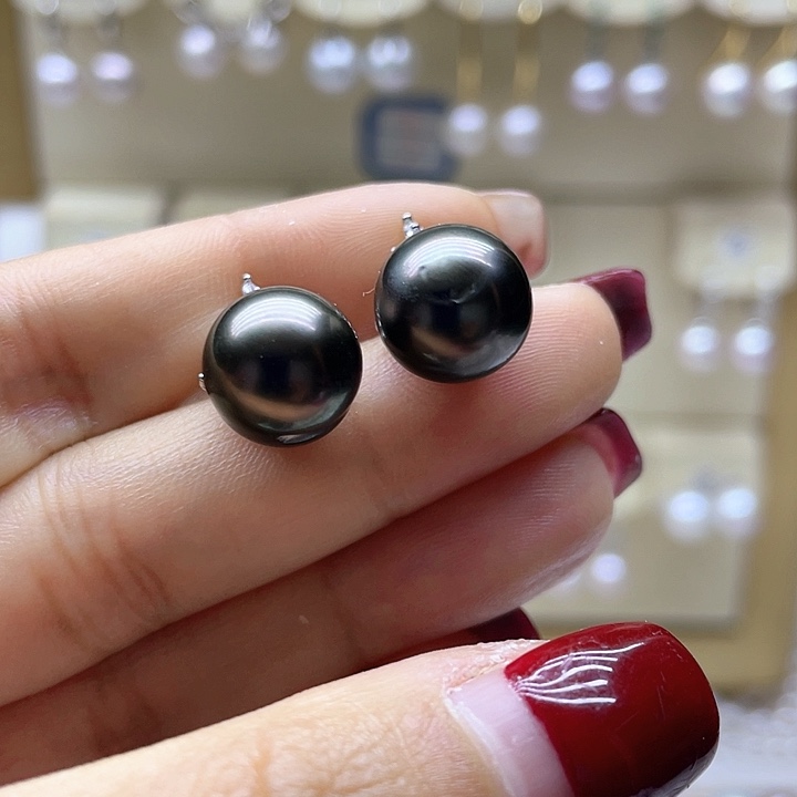 银S925镶嵌海水珍珠耳饰