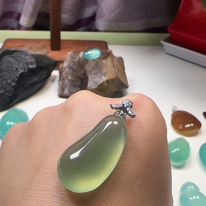 岫玉银S925镶嵌吊坠(不含链)