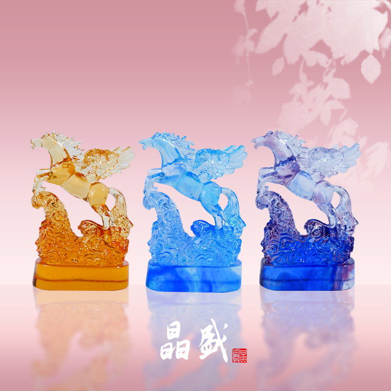 【KNIGHT水晶工坊】古法琉璃天马行空车载桌面办公创意高级摆件茶宠