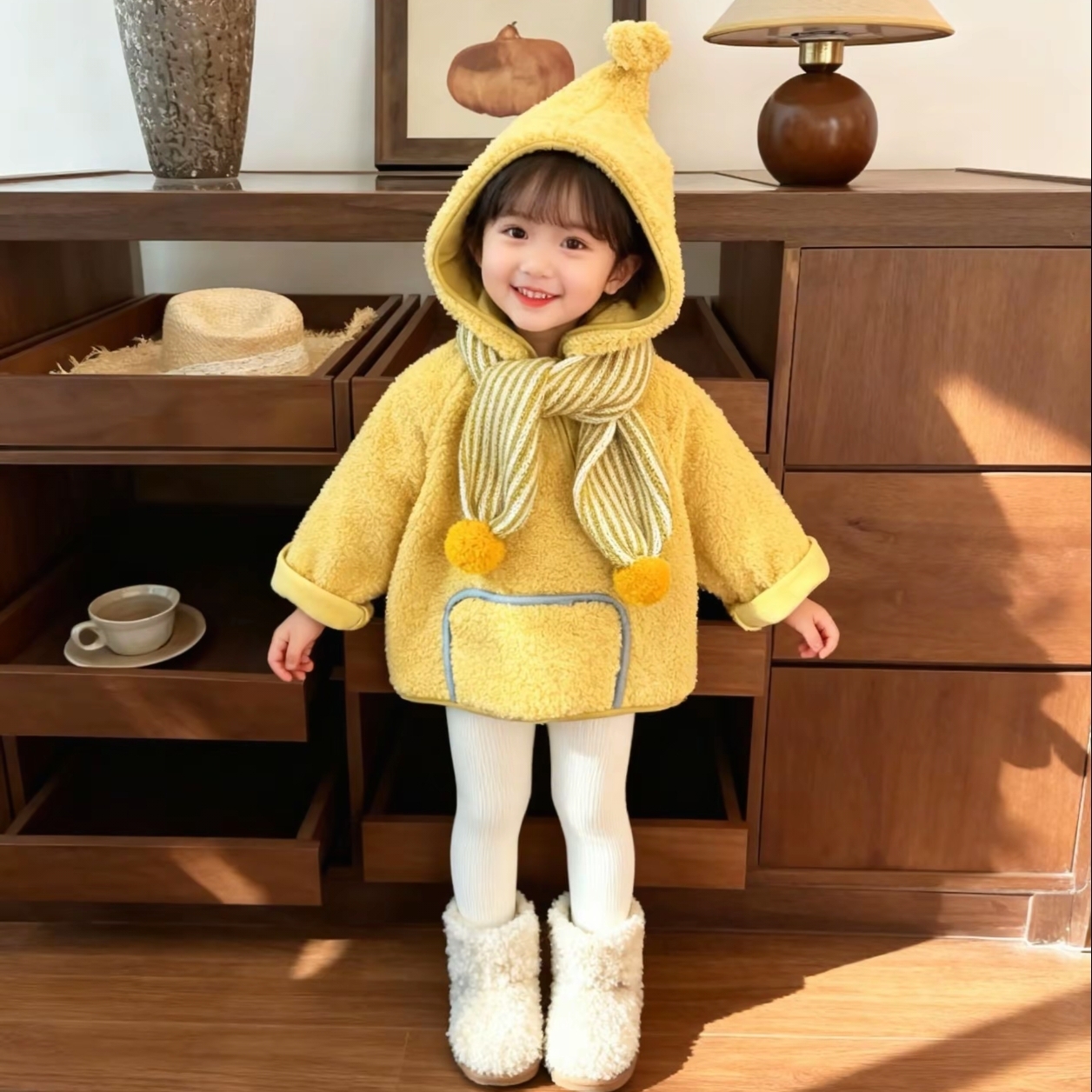 爆火星星人男女同款外套冬装新款洋气儿童精灵帽保暖加厚棉服加绒