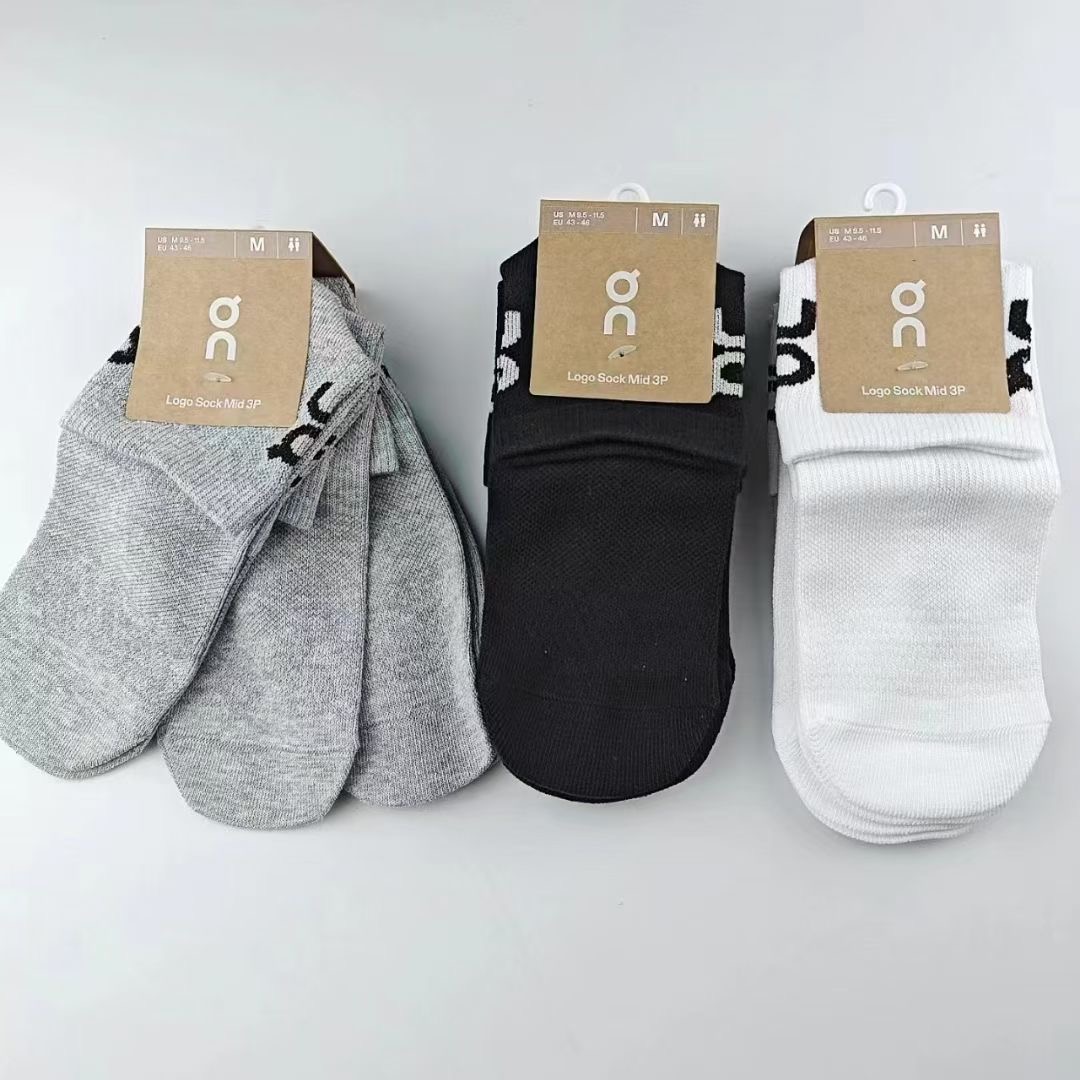 昂跑Logo Sock High 3P 2025春夏男女士马拉松跑步袜子中帮三双装