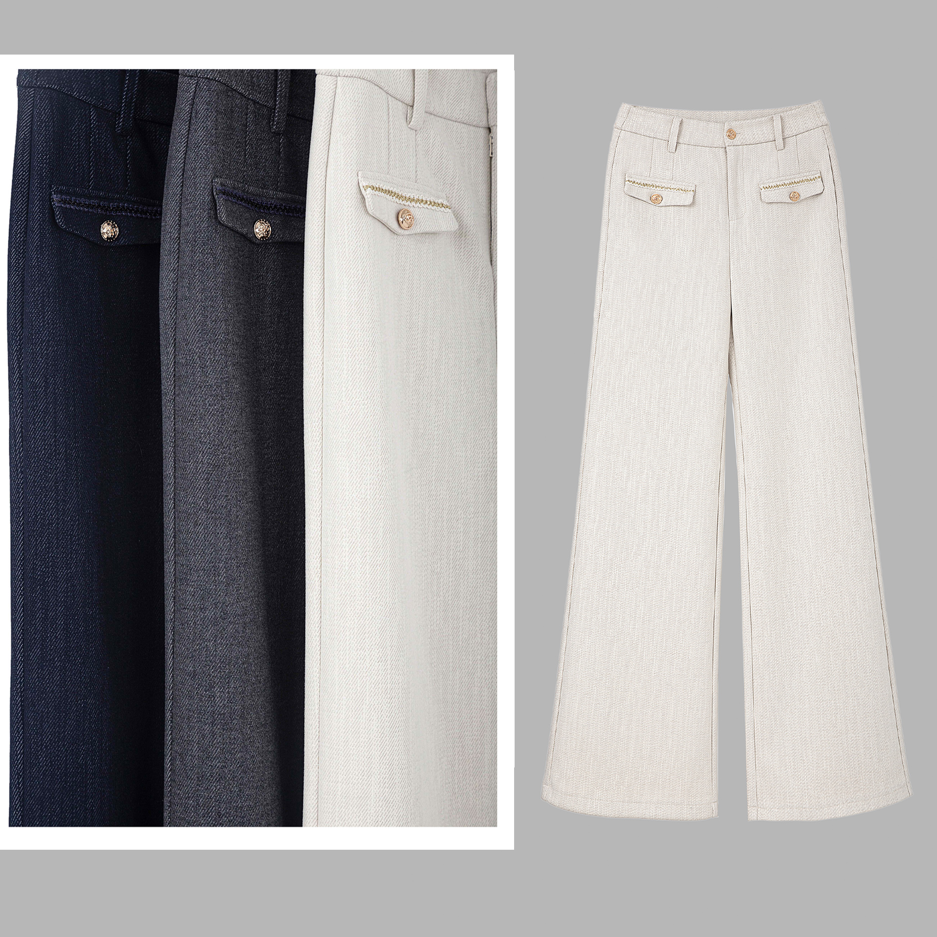 【9636老钱风】高奢羊毛高腰A版飒版显瘦阔腿裤