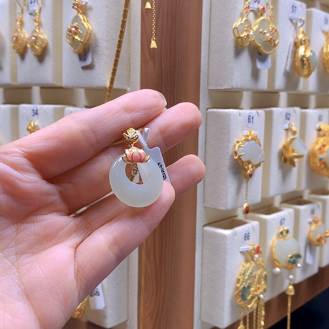 和田玉颈饰银S925镶嵌