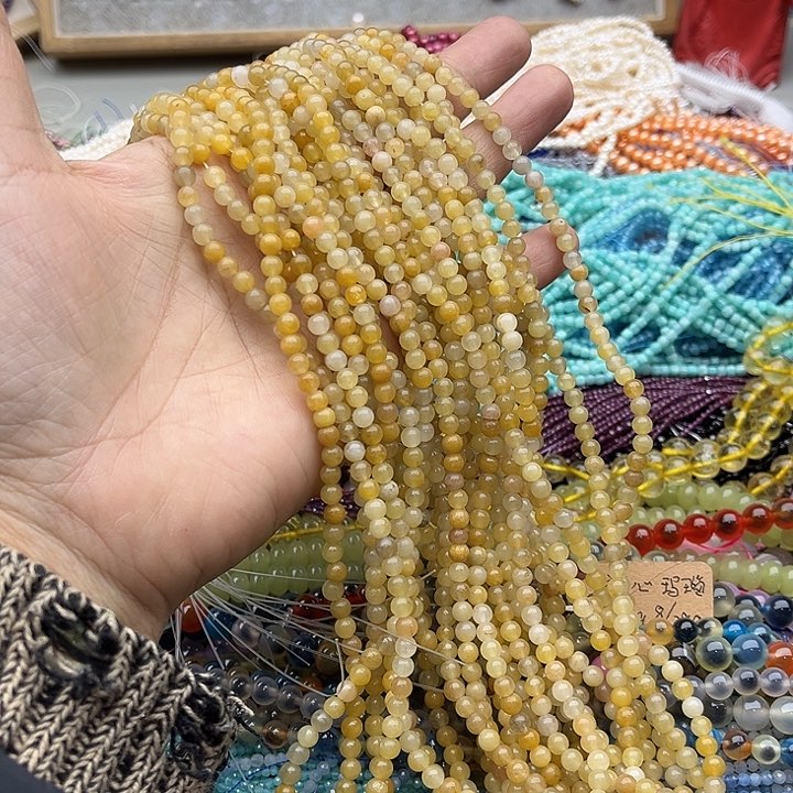 玛瑙/玉髓珠宝半成品未镶嵌2条4mm黄龙玉