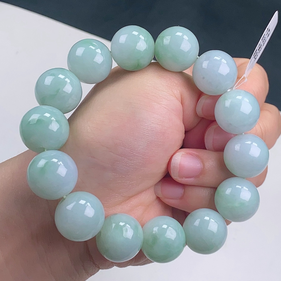 缅甸天然翡翠A货大卡圆珠男士手串飘花时尚百搭卡17绿手持珠