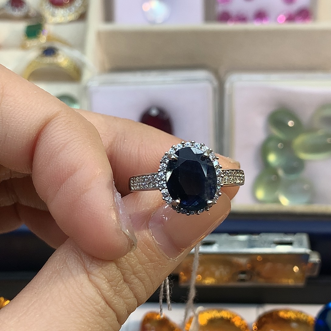 戒指银S925镶嵌蓝宝石