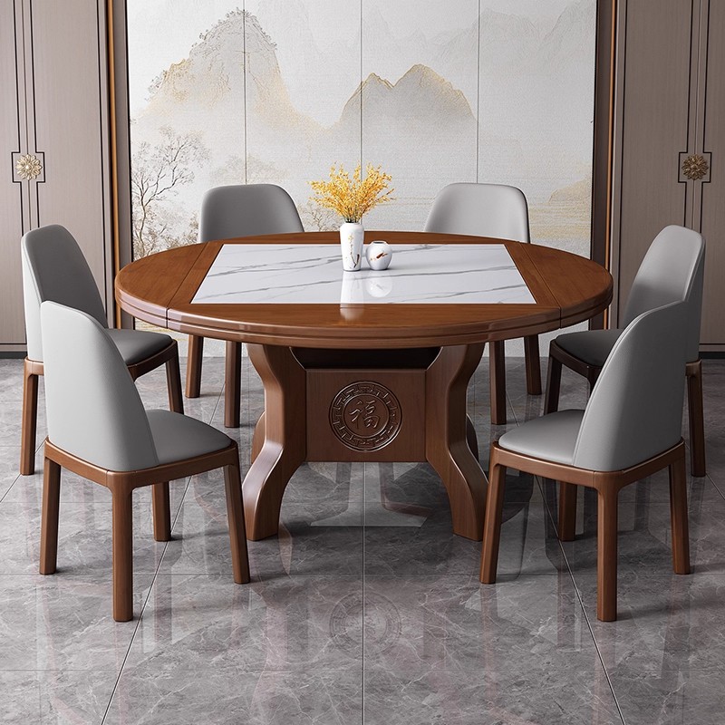 中式实木岩板八仙桌可伸缩折叠家用小户型餐桌正方桌方圆两用饭桌