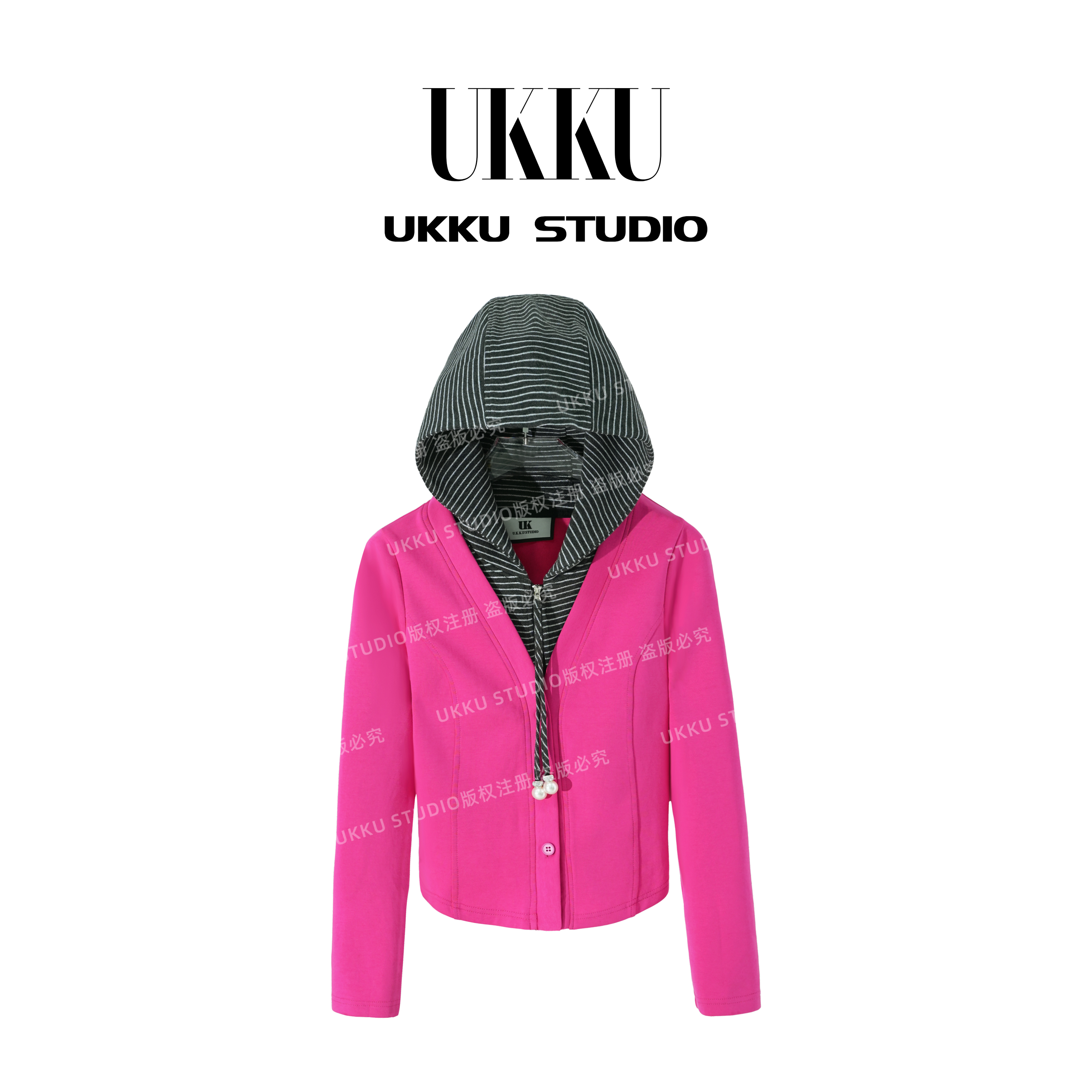 小文【UKKUSTUDIO】网红修身显瘦拼接假两件显白重磅时尚卫衣314755