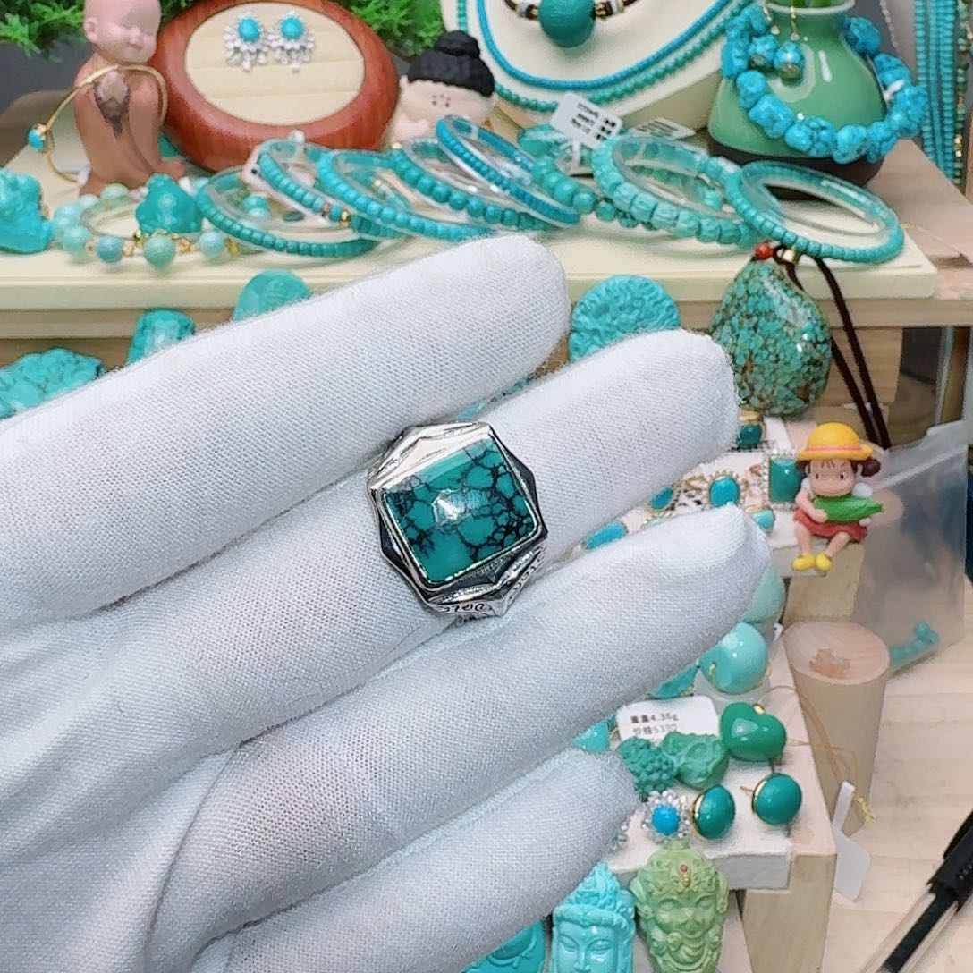 绿松石银S925镶嵌戒指