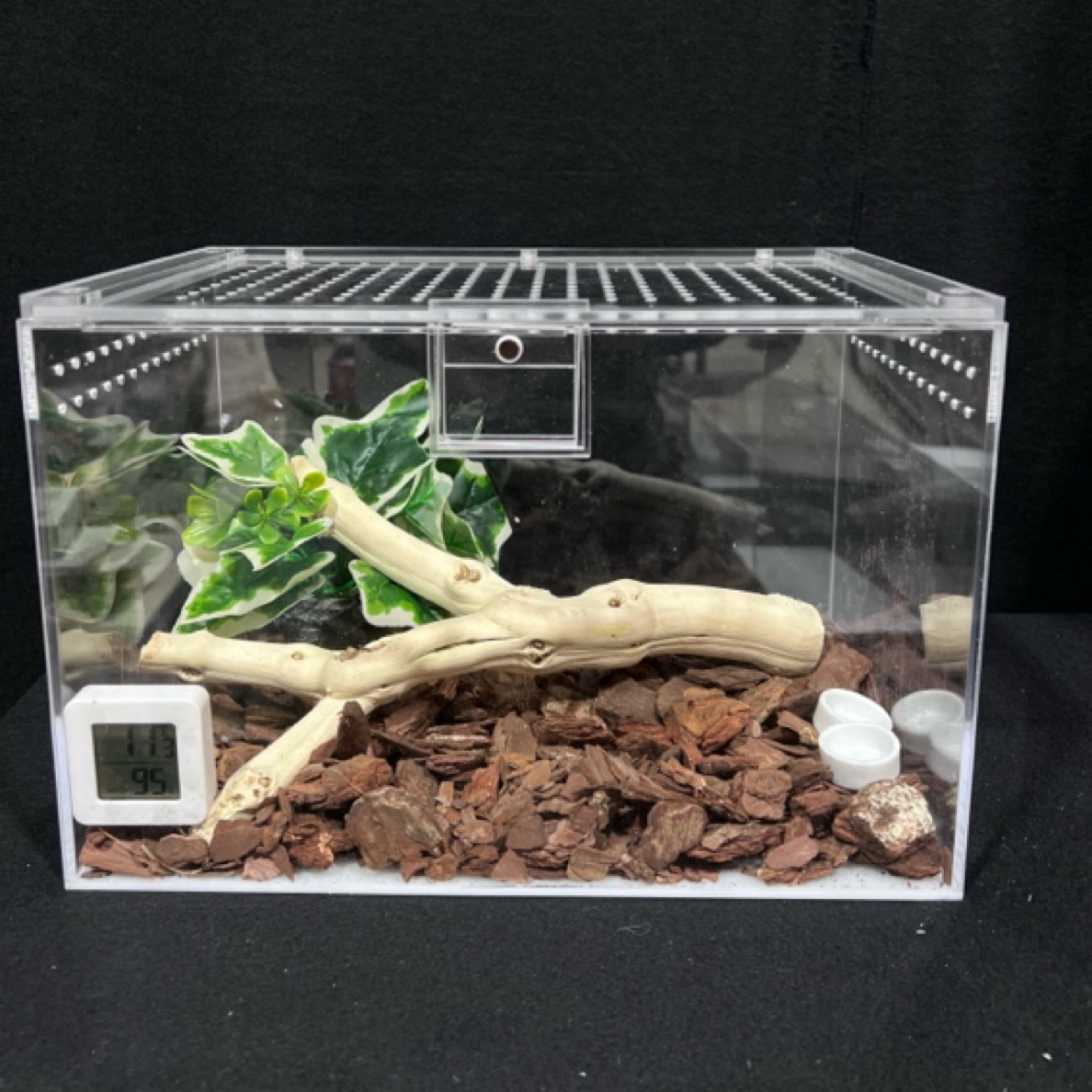 前开门透明亚克力爬宠饲养箱带喂食口通风防水高清可视两栖爬虫盒