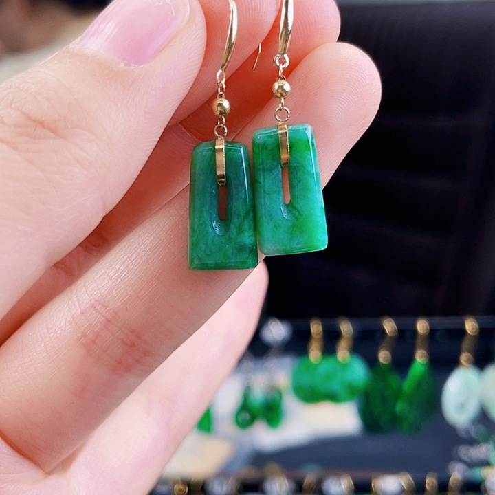 翡翠耳饰18K金镶嵌饰品