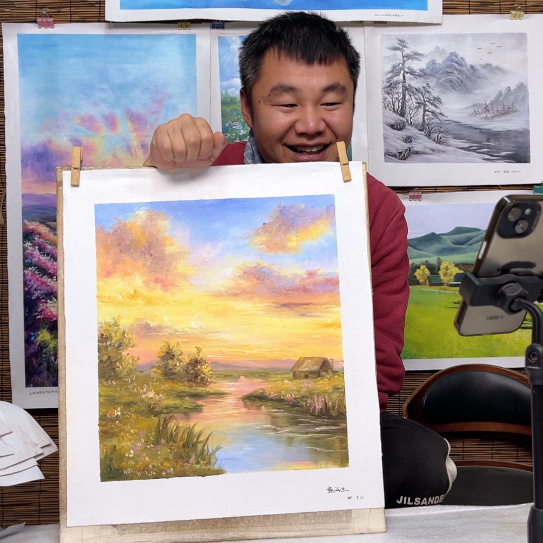 油画行路人小院绘画作品竞拍