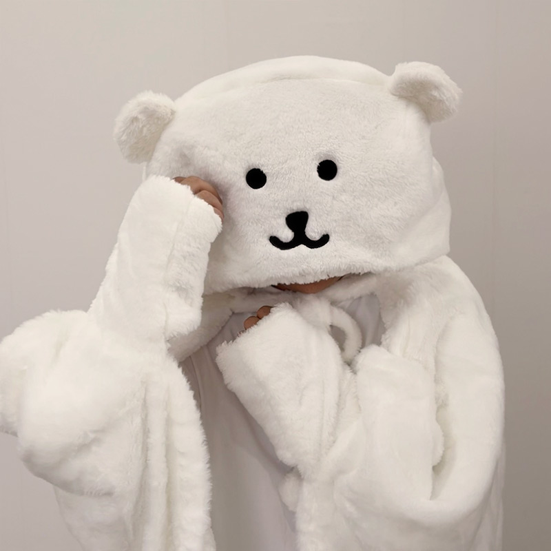 自嘲熊围巾帽子披风可爱毛绒玩偶居家可外穿加厚披肩少女心送女生