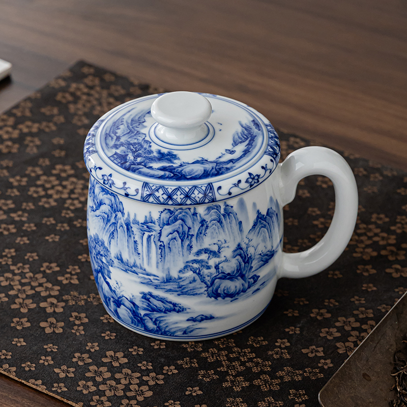 一思堂 景德镇手工手绘青花陶瓷宋画山水个人办公杯泡茶杯茶器