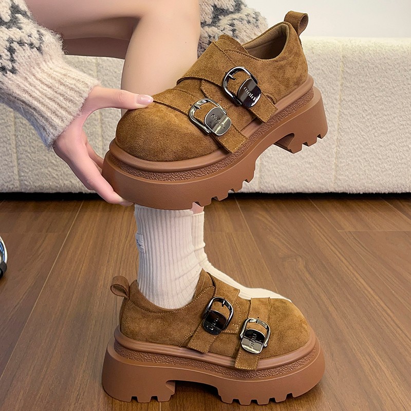 百搭松糕底厚底勃肯鞋女2026新款冬黑色双扣带增高百搭小个子单鞋