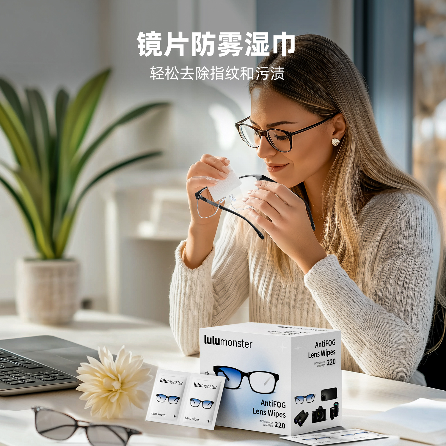 300片出口版镜头镜片眼镜清洁防雾湿巾独立包装眼镜擦拭湿巾纸