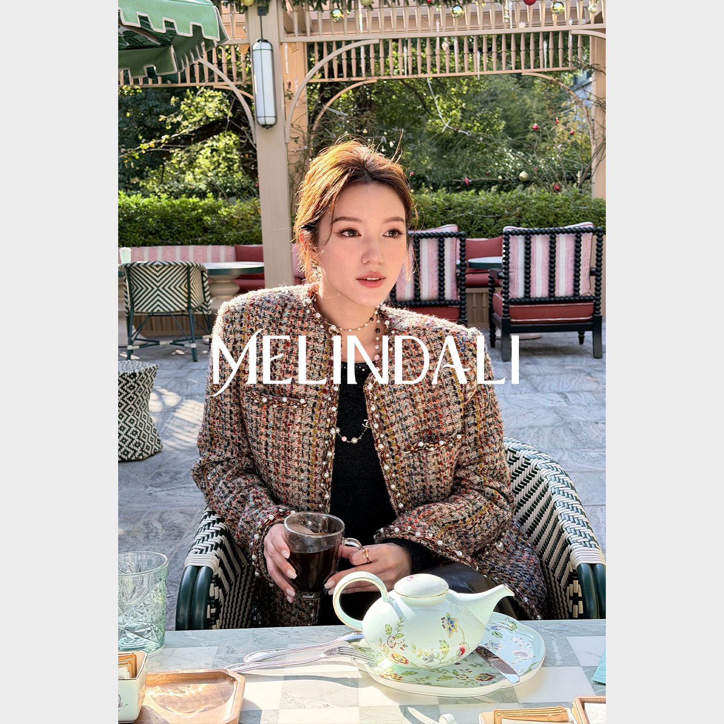 Melinda Li【中古霓虹】黑标意大利Nimue厂牌彩虹纱宾霸里小香外套