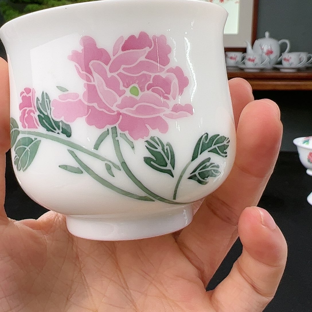 釉下五彩芙蓉花福筒杯