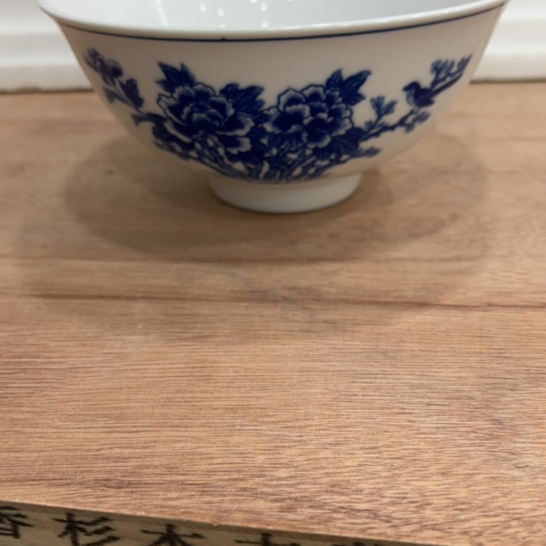 釉下五彩蓝小鸟面碗16.5 cm