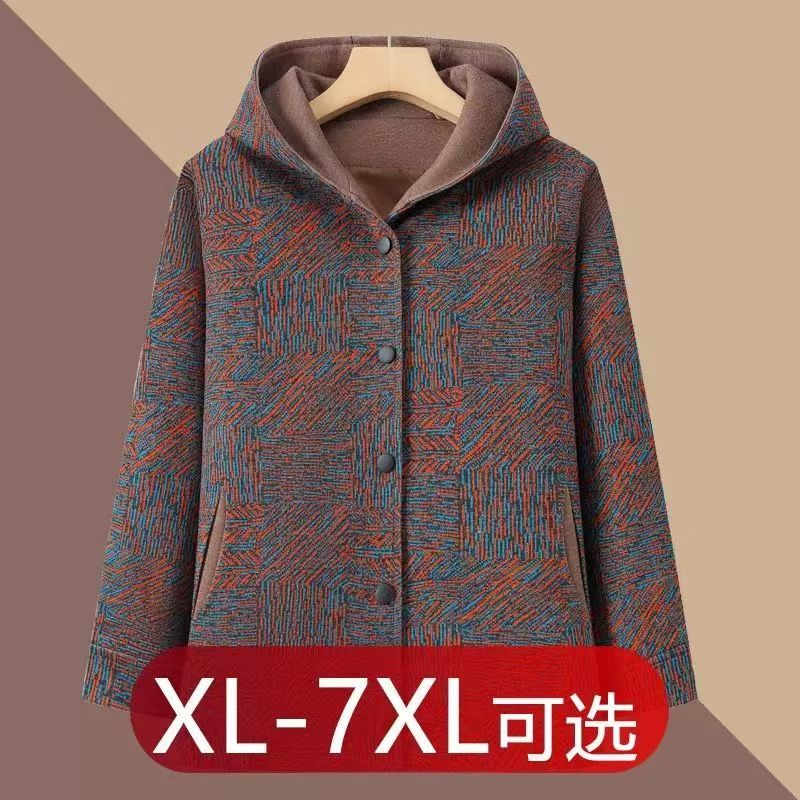 时尚连帽纽扣口袋中老年女装秋装妈妈装中老年宽松上衣休闲百搭