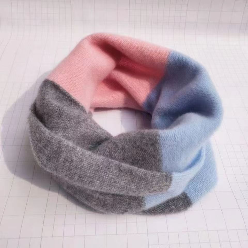 羊毛脖套高档三色拼接冬季加厚套头护颈保暖围脖百搭脖套韩版